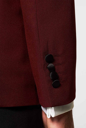 Burgundy red and black tuxedo Hot Burgundy worn by men