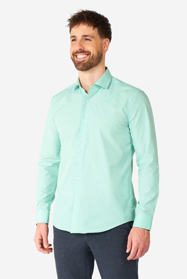 Man wearing mint green dress shirt