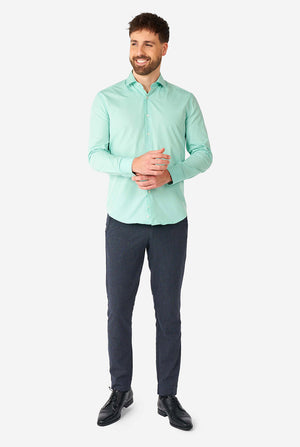 Man wearing mint green dress shirt