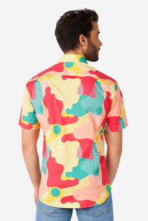 Man wearing summer shirt with colorful camouflage print