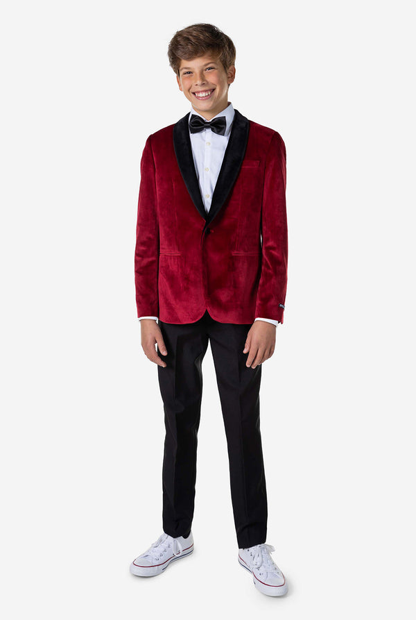 Teen wearing Burgundy red Christmas Dinner Jacket
