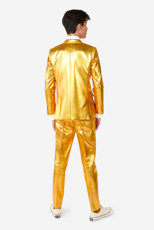 Teen wearing formal golden colored suit