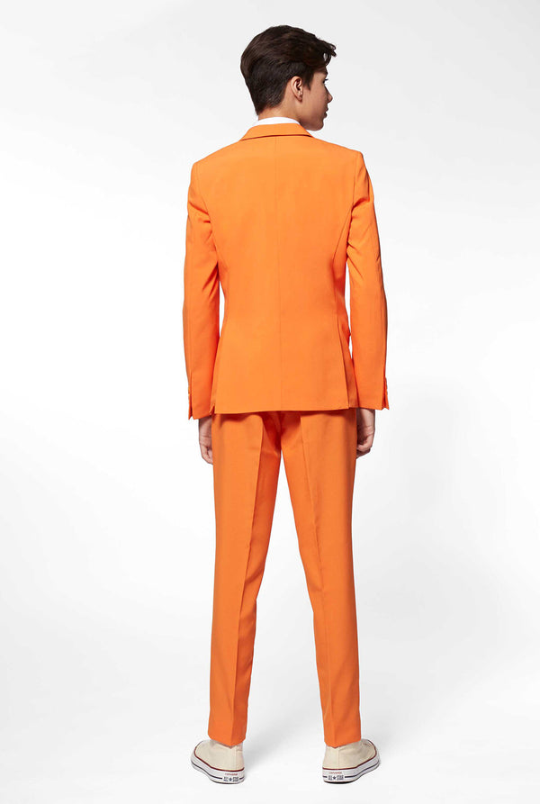 Teen wearing orange formal suit