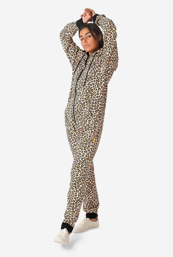 Man wearing jaguar/ panther print onesie