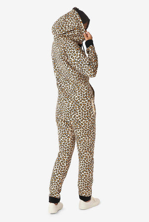 Man wearing jaguar/ panther print onesie