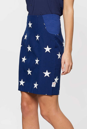 Women's patriotic American Flag suit worn by woman