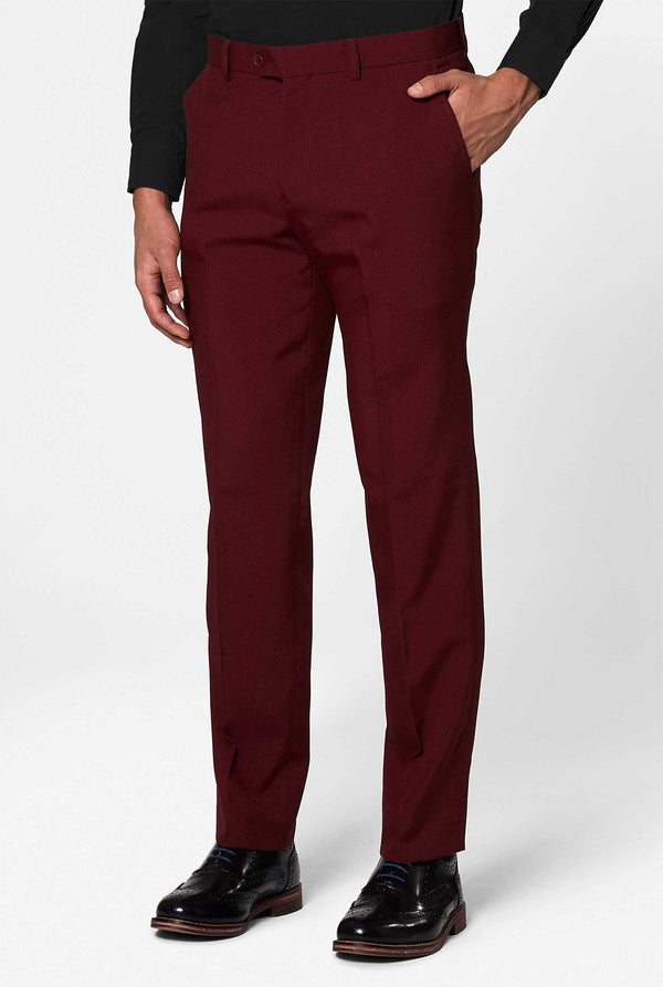 Bordeaux red solid color men's suit Blazing Burgundy worn by men zoomed in